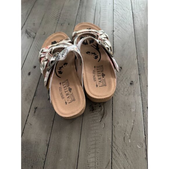 L'ARTISTE Spring Step Yarden Floral Strappy Wedge Sandals Leather Size 38 / 7.5 - Picture 5 of 7